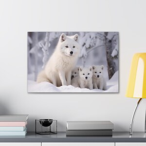Arctic Fox Wall Art Cubs Custom Design Picture Home Decor Apartment Decor Animal Lovers Gift Canvas Art