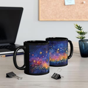 Galactic Dream Black Mug: Starry Night Celestial Coffee Cup