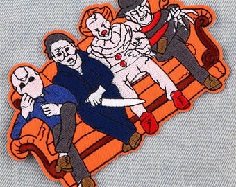 Halloween Horror Icons Iron-On Patch – Spooky Embroidered Sew-On Patch for Jackets, Backpacks & Costumes