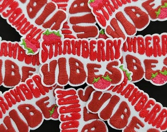 Strawberry Girl - Strawberry Vibes Embroidered Patch Set – Cute Red & Pink Iron-On Patches for Jackets, Bags, and More
