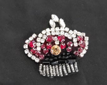 Rhinestone Crown Patch | Red & Crystal Sew On or Glue On Applique | Royal Bling Patch for Jackets, Denim, Bags, DIY Fashion