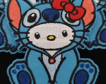 Blue Alien-Inspired Kitty Patch – Iron-On or Sew-On | Kawaii Mashup Patch