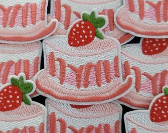 Strawberry Cake Dessert Patch – Cute Embroidered Iron-On|Sew-On Patch