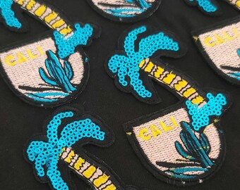 Cali Palm Tree Patch – Sequin Embroidered Iron-On, California Vibes, Desert & Beach Style