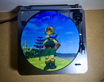 Custom Vinyl Record Player 12” Slipmat DJ Pad “Zelda Playing Ocarina” 16oz Felt Circle With White Glazed Bottom