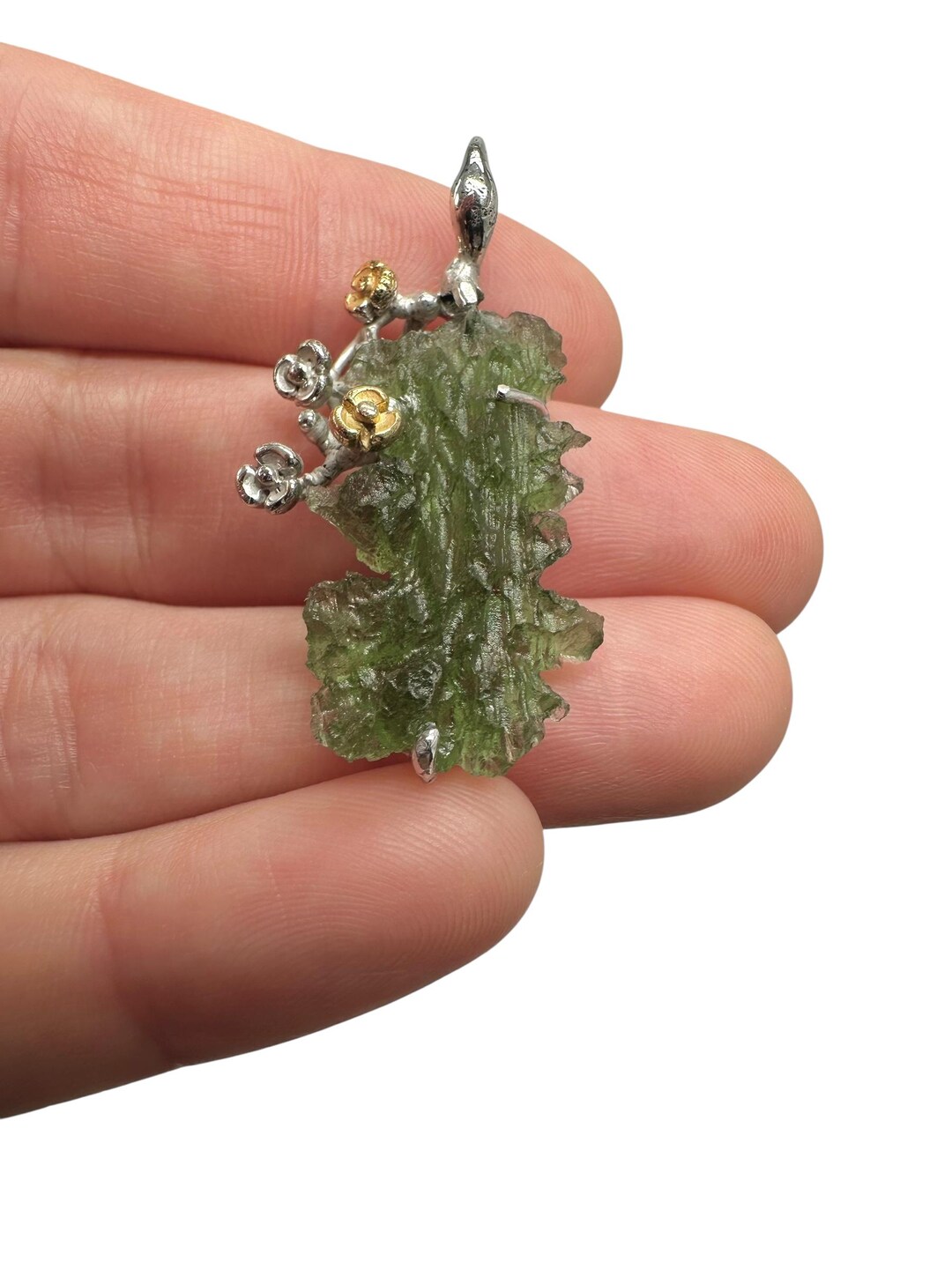 シルバーモルダバイトペンダント（金メッキパーツ付き）5g - Etsy 日本