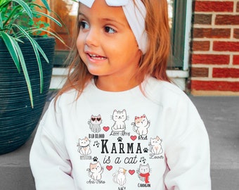 Karma is a cat sweatshirt, kids swifty sweatshirt, youth karma is a cat, reputation, midnight shirt, trending youth sweatshirt, ts shirt