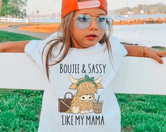 Like my mama shirt, boujee shirt for kids, sassy shirt, toddler tees, gift for daughter, youth crewneck, highland cow shirt, boujee girl tee