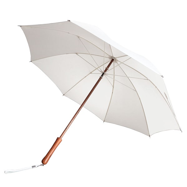 White Classic Wedding Umbrella Wooden Handle Waterproof UPF 30+