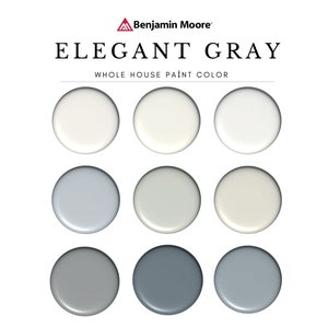 Elegant Gray Color Palette, Benjamin Moore , Gray Kitchen Cabinets, Gray Kitchen Island, Gray Exterior, Gray Doors, Gray Ceiling, Wall art