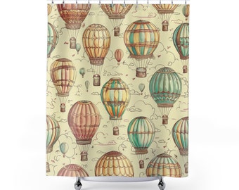 Shower Curtain, Vintage Hot Air Balloon, Artistic Bathroom Decor