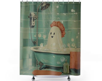 Fun Ghost Shower Curtain, Whimsical Bathroom Decor, Halloween Home Accent