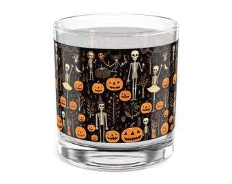Halloween Skeleton Rocks Glass, Spooky Drinkware (10oz)