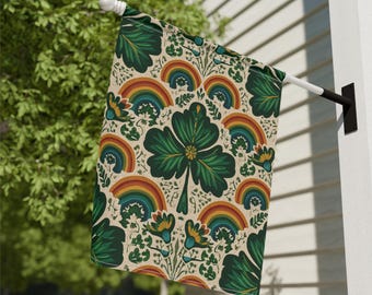 Shamrock and Rainbow Garden Flag | House Banner, St. Patrick's Day Decor