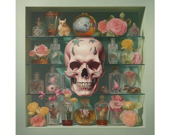 Floral Skull Cabinet Canvas | Classic Stretched Canvas