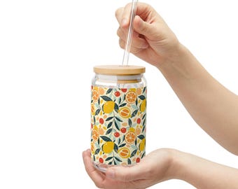 Citrus Pattern Sipper Glass | 16oz