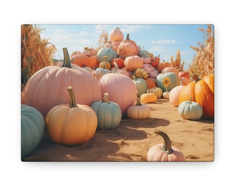 Pastel Pumpkin Patch Canvas Art – Autumn Gallery Wall Decor