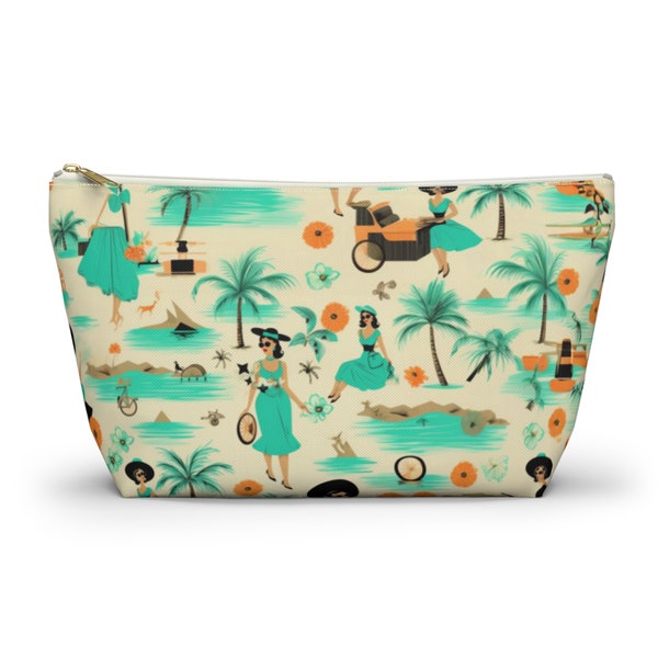 Aqua, Retro, Accessory Pouch: Mid-Century, Old Hollywood, Tropical Travel & Beach Bag, Pencil Case for Women, Makeup bag, vacation must have