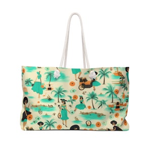 Aqua Retro Weekender: Mid-Century Old Hollywood Style Strand & Pool Tasche für Frauen