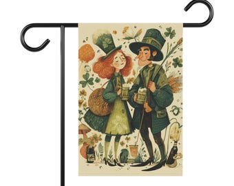 Whimsical Leprechaun Couple Garden Banner | St. Patrick's Day Outdoor Decor