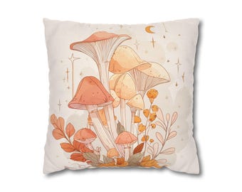 Mushroom Art Pillowcase, Bohemian Home Decor, Earthy Accent Cushion