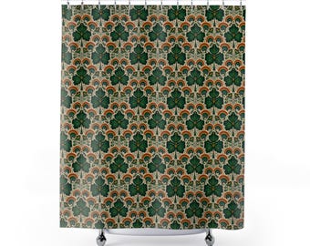 Vintage Shamrock Pattern Shower Curtain | Clover Rainbows Bathroom Decor