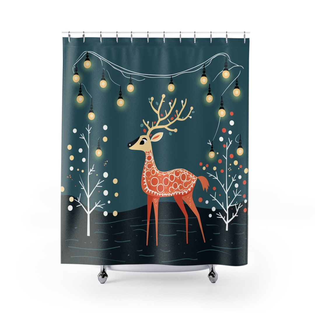 Vintage Style Christmas Shower Curtain Mid Century Etsy