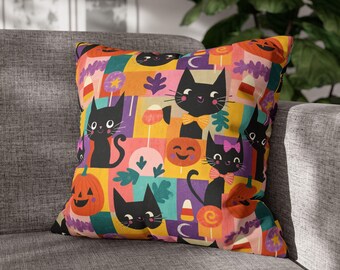 Whimsical Halloween Cat Pillowcase, Spooky Fall Decor