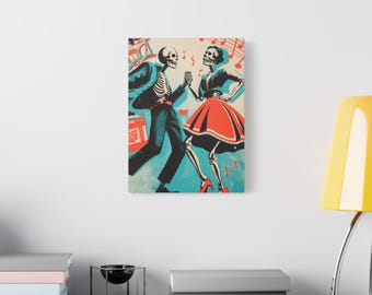 Skeleton Dancers Canvas Art | Retro Halloween Decor