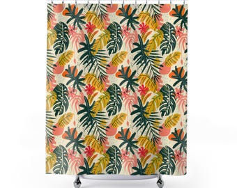 Tropical Palm Leaf Pattern Shower Curtain | Botanical Bathroom Decor