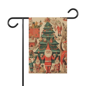 Garden & House Banner: Vintage Christmas House Flag - Charming Santa and Tree Decor