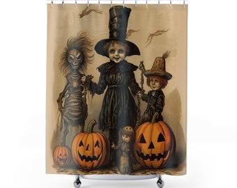 Halloween Shower Curtains, Creepy Victorian Child and Friends- Whimsigoth Halloween Decor