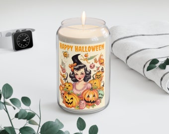 Good Witch Pastel Halloween Candle: Adorable Jack-o'-Lanterns & Happy Halloween Message, Soy Wax Blend for Cozy Fall Ambiance