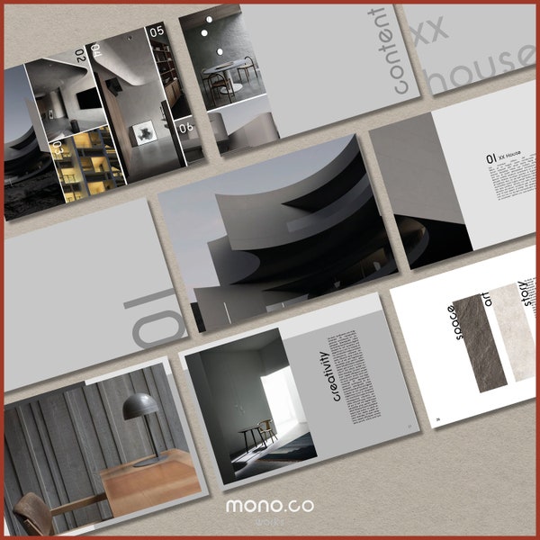 Modello Indesign per portfolio di interior designer - Brochure A3 Landscape Interior E Design - Formato minimalista Indesign/Powerpoint/Canva