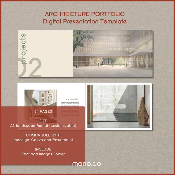 Indesign-sjabloonportfolio - Architectuurinterieurontwerp Projectvoorstelcatalogus - Powerpoint - Canva-formaat