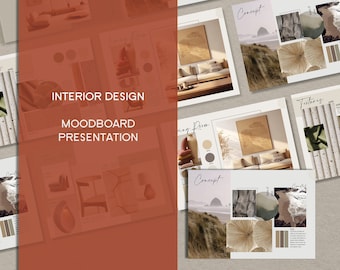 インテリアデザインムードボード - 建築ポートフォリオクライアントプロジェクト提案 - インテリア建築家のためのミニマルなプロフェッショナルテンプレート