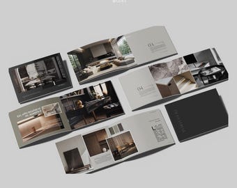 Interior Design Brochure Template Portfolio Student Project Layout - Landscape Format  - Luxurious Adobe Indesign Canva Powerpoint