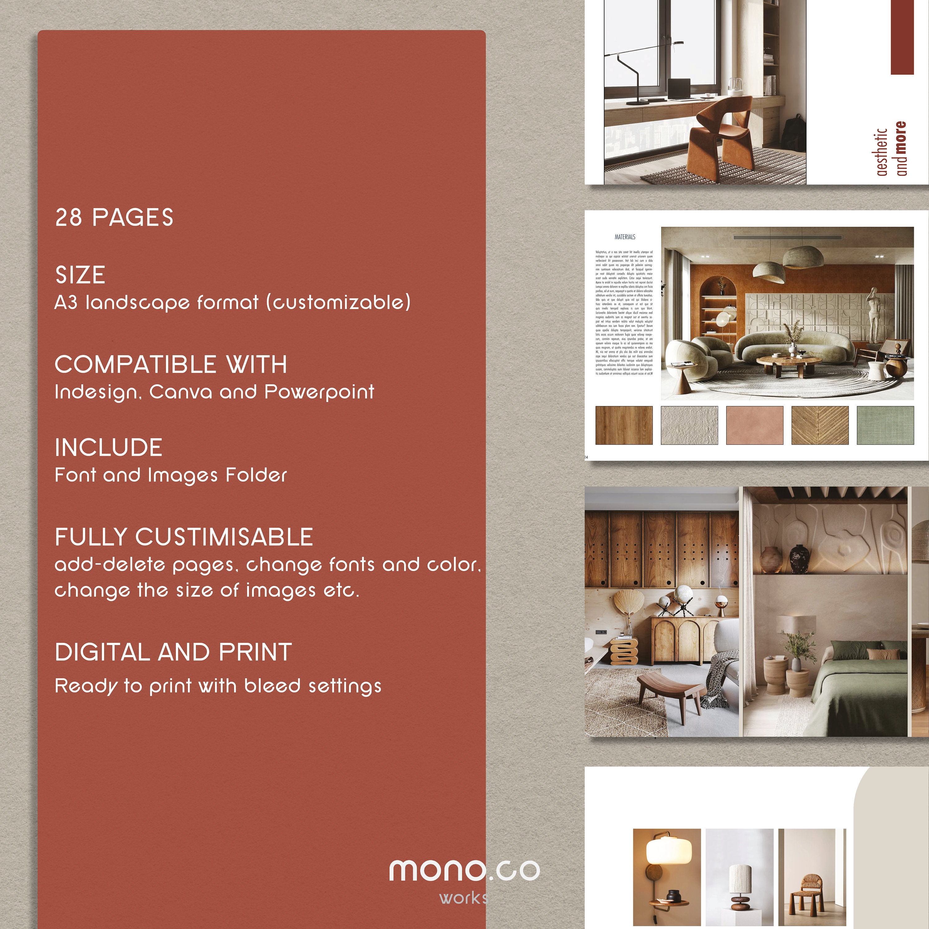 Interior Designer Portfolio Design Template Digital Editable Indesign ...