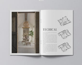 インテリアデザイナーのポートフォリオテンプレートデザイン - Adobe InDesignで作成。Canva、Powerpointのパンフレットデザインに対応。