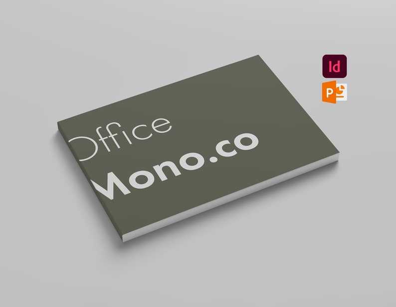 K&ouml;nnte beinhalten: Ein dunkelgr&uuml;nes B&uuml;chlein mit dem Text "Office Mono.co" in Wei&szlig;.