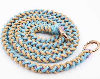 Handmade Crossbody Phone Lanyard with Case: Baby Blue-Yellow Lilac
