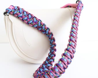 Two-Sided Macrame Purse Strap: Pink & Baby Blue Shoulder Bag Holder