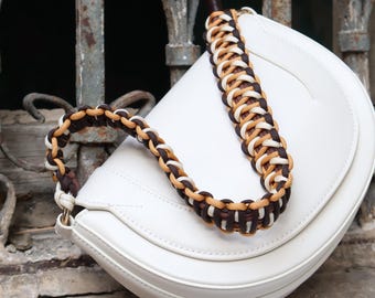 Handmade Macrame Purse Strap: Two-Sided Brown Mustard Beige Colors Bag Hanger