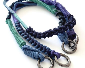 Handmade Macrame Phone Crossbody Strap Set: Blue Purple Lanyard