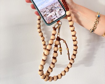 Premium Phone Crossbody Straps/Wooden beaded Phone Hanger/Customise Mobile Beaded Lanyard/ Unique Personalized Phone Accessory/ Phone Chain