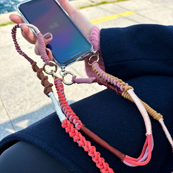 Macrame Phone Crossbody Strap Set: Shell Pink & Orange Lanyard