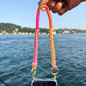 Pulsera para teléfono/Correa para muñeca luminosa de color rosa y naranja/Colgante para muñeca personalizado/Cadena para muñeca