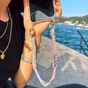 Pulsera para teléfono/Amarillo lila/Correa para muñeca para móvil/Amuleto de muñeca personalizado/Cadena para muñeca