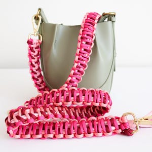 Two Sided Pink Ombre Woven Purse Strap,Handmade Braided Bag Strap for Purses -Totes,Stylish Strap for Crossbody Bags,Boho Pink Macrame Strap