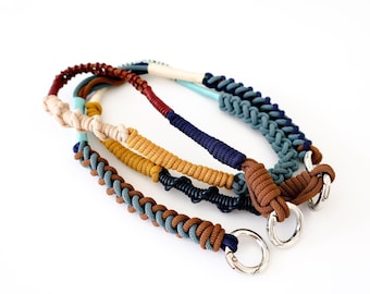 Handmade Macrame Phone Crossbody Strap Set: Navy Blue Brown Lanyard